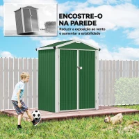 Outsunny Abrigo de Jardim Exterior 1,1 m² 133x87x178 cm com 2 Portas de Abrir, Telhado de Duas Águas e Luvas Verde(m-6)