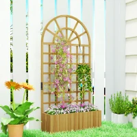 Outsunny Floreira com Treliça de Madeira para Plantas Trepadeiras com Orifícios de Drenagem Floreira Elevada para Jardim 90x30x180 cm Madeira(m-2)