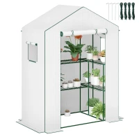Outsunny Estufa de Jardim com 1 Porta 2 Janelas e Prateleiras de 2 Níveis em Forma de U para Cultivo de Plantas 140x73x190 cm Branco(m-10)