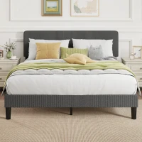 HOMCOM Cama 160x200 cm com Cabeceira Ajustável Estofada em Bombazina Ripas de Madeira Montagem Fácil Cinza Escuro(m-2)