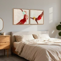 HOMCOM Pinturas em Tela de Figuras Dinâmicas à Mão 40x40 cm 2 Peças Pinturas de Arte de Parede Emolduradas Decoração Moderna Vermelho(m-8)