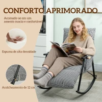 HOMCOM Poltrona Baloiço com Encosto e Apoia-Pés Ajustáveis 105° Estofada em Linho com Bolso Lateral e Estrutura de Metal Preto e Branco(m-4)