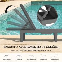 Outsunny Conjunto de 2 Espreguiçadeiras Reclináveis de Plástico PP com Bandeja Lateral Encosto Ajustável em 5 Posições 192x57x28,5 cm Cinzento(m-4)