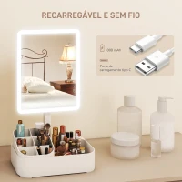 HOMCOM Espelho de Maquilhagem com Luz LED Espelho de Toucador Recarregável com 2 Modos de Iluminação Rotação de 180° 22x13,8x38 cm Branco(m-6)