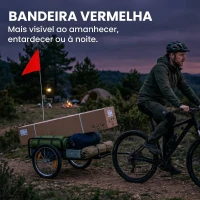 SPORTNOW Reboque para Bicicleta de Carga 40 kg Carrinho de Mão de Aço com Bandeira Vermelha Rodas de 16 Polegadas 145x60x42 cm Preto(m-8)