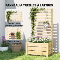 Outsunny Jardinière avec treillis, bac à fleurs avec brise-vue, trou de drainage et doublure intérieure, 60 x 39 x 120 cm, bois naturel(m-4)