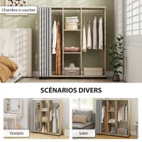HOMCOM Armoire penderie Meuble de Rangement Mobile 6 roulettes 120L x 40l x 128H cm en bois naturel(m-5)