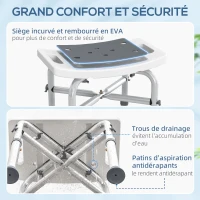 HOMCOM Tabouret de douche chaise de douche - assise rembourré et réglable, patins à ventouses antidérapants, en aluminium gris(m-4)