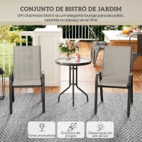Outsunny Conjunto de Jardim de 3 Peças com Mesa Redonda Tampo de Vidro e Cadeiras Empilháveis para Exteriores Cinzento Claro(m-4)
