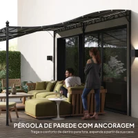 Outsunny Pérgola de Parede 3x6 m com Telhado Inclinado Orifícios de Drenagem e Estrutura Metálica Cinzento Escuro(m-6)