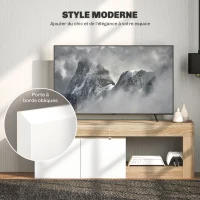HOMCOM Meuble TV 2 portes pour téléviseurs jusqu'à 60 pouces, meuble télé avec placard et étagère ouverte, effet bois naturel(m-4)