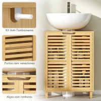 HOMCOM Móvel para Lavatório Pousar de Bambu com Prateleira Ajustável para Lavatórios com ou sem Pedestal 60x30x80 cm Madeira(m-7)
