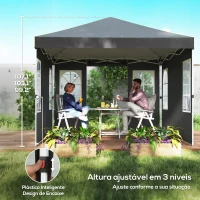 Outsunny Tenda Dobrável 3x3 m Pop-up com UPF50+, 4 Laterais Removíveis, Altura Ajustável e Bolsa de Transporte - Cinzento Escuro(m-7)