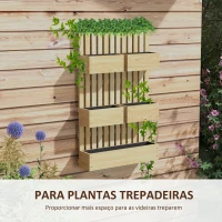 Outsunny Floreira de Parede em Madeira com Treliça e 5 Vasos Ajustáveis para Jardim Terraço Pátio 60x16x100 cm Madeira(m-4)