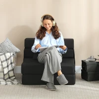 HOMCOM Fauteuil convertible 1 place fauteuil lit pliant, coussin inclus, pour invités, salon, petit espace, charge 120 kg, noir(m-7)