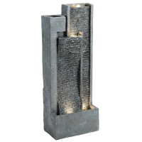 Outsunny Fonte de Água Decorativa com Iluminação LED e Vaso Fonte de Jardim Exterior em Cascata de 3 Níveis com Bomba Resistente à Intempérie para Jardim Pátio 38x19x101 cm Cinzento Escuro