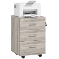 Vinsetto Bloco de Gavetas com 3 Gavetas Bloco de Gavetas de Escritório com Rodas Fechadura 2 Chaves Arquivado 40x40x61,5 cm Cinzento(m-11)