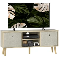 HOMCOM Móvel de TV para Televisores de até 50 Polegadas com 2 Gavetas de Tecido 2 Prateleiras Abertas 110x29x46,5 cm Madeira Clara e Bege(m-10)