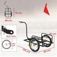 SPORTNOW Reboque para Bicicleta de Carga 40 kg Carrinho de Mão de Aço com Bandeira Vermelha Rodas de 16 Polegadas 145x60x42 cm Preto(m-3)