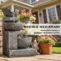 Outsunny Fonte de Jardim com Iluminação LED e Bomba Cascata Decorativa de 3 Níveis 40x37x61 cm Multicolor(m-7)