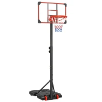 SPORTNOW Tabela de Basquetebol com Altura Ajustável 178-208 cm Rodas Base Recarregável para Exterior 75x56x210-240 cm Vermelho e Preto(m-1)