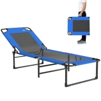 Outsunny Espreguiçadeira Dobrável com Encosto Ajustável em 4 Posições Alças e Encosto de Textilene Suporta até 120 kg 175x58x68 cm Azul(m-10)
