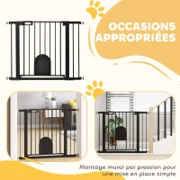 PawHut Barrière de sécurité animaux avec porte fermeture automatique système de double verrouillage, acier noir(m-8)