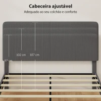 HOMCOM Cama 160x200 cm com Cabeceira Ajustável Estofada em Bombazina Ripas de Madeira Montagem Fácil Cinza Escuro(m-4)