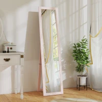 HOMCOM Espelho de Pé 37x155 cm Espelho de Corpo Inteiro Espelho de Parede Retangular com Estrutura de Madeira Rosa Claro(m-2)