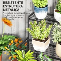 Outsunny Suporte para Plantas de Três Níveis com Design em Escada e Estrutura Metálica Resistente para Interior e Exterior(m-5)