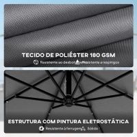 Outsunny Chapéu de Sol Excêntrico com Luzes LED Solares 330x295 cm Chapéu de Sol para Jardim com Base Cruzada Manivela Capa Protetora Cinzento Escuro(m-8)