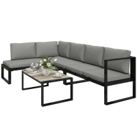 Outsunny Salon de Jardin Extérieur d'Angle 5 Personnes avec 2 Canapés, Chaise Sans Accoudoirs, Table Basse, Gris Foncé