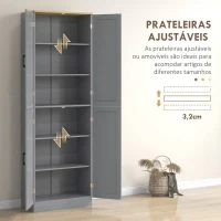 HOMCOM Armário de Cozinha com 4 Portas e Prateleiras Ajustáveis Anti-Tombo 60x30x171 cm Cinzento(m-5)