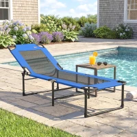 Outsunny Espreguiçadeira Dobrável com Encosto Ajustável em 4 Posições Alças e Encosto de Textilene Suporta até 120 kg 175x58x68 cm Azul(m-2)