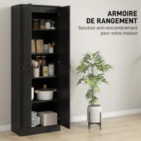 HOMCOM Armoire 2 portes meuble de rangement avec 5 étagères, style contemporain, 60L x 36,5l x 175H noir(m-4)