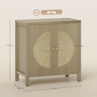 HOMCOM Aparador de Cozinha com 2 Portas de Vime Sintético Móvel Auxiliar de Cozinha com Prateleira Ajustável 75x38x77 cm Madeira(m-3)