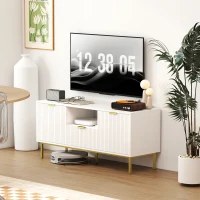 HOMCOM Meuble TV, meuble télé pour 50 pouces avec 2 portes à fermeture douce, tiroir et compartiment ouvert, 120x39x54cm, blanc(m-4)