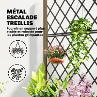 Outsunny Jardinière avec treillis en acier, bac à fleurs sur roues verrouillables en bois, 72 x 36 x 168 cm, Finition Carbonisée(m-4)