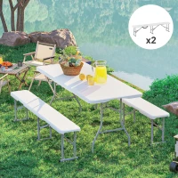 Outsunny Banc de jardin Lot de 2 bancs pliants avec poignée de Transport en Métal et HDPE 182 x 28 x 42 cm Blanc(m-9)