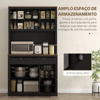 HOMCOM Armário de Cozinha com 3 Portas de Vidro Compartimento Aberto 2 Gavetas e Prateleiras Ajustáveis 100x40x180 cm Preto(m-4)
