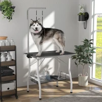 PawHut Table de toilettage pour chien pliante plateau antidérapant en caoutchouc avec 2 sangles 90 x 60 x 76 cm noir(m-10)
