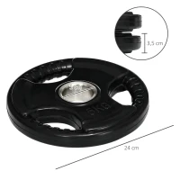 SPORTNOW Disques de poids, plaques de poids 2 x 5 kg, à trois poignées avec trous de Ø 50 mm, couverture en caoutchouc, noir(m-3)