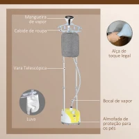 HOMCOM Ferro de Engomar a Vapor 1800W Temperatura Ajustável 11 Níveis Depósito de 2 L Aquecimento em 38s 35x25x47-118,5 cm Amarelo(m-8)