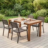 Outsunny Set da 4 Sedie da Giardino Esterno Impilabili con Braccioli, Schienale e Telaio, in Acciaio, 55x60x83 cm, Marrone Scuro(m-2)