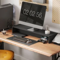HOMCOM Rehausseur écran PC bureau support d'écran d'ordinateur de 100 cm support moniteur avec deux compartiments, noir(m-10)