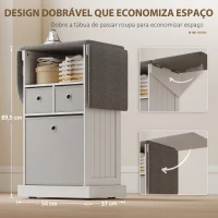 HOMCOM Móvel para Engomar Roupa com Rodas Tábua de Engomar Dobrável com 3 Gavetas Compartimento Aberto 121x37x89,5 cm Branco(m-5)