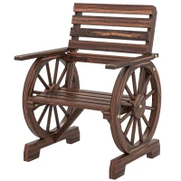 Outsunny Chaise de Jardin en Bois, Style Roue de Chariot, Siège Large à Lattes, Dossier Incliné, 66x55x90cm, Finition Carbonisée(m-1)