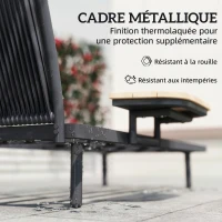 Outsunny Chaise Longue de Jardin avec Coussins Lavables en Oléfine et Étagère Latérale, Cadre en Métal, 58x137x75cm, Gris(m-6)