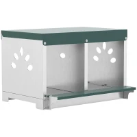 PawHut Ponedero para Gallinas de Acero Galvanizado con 2 Huecos para 2 Gallinas con Techo Impermeable y Ventilación Plateado y Verde(m-1)
