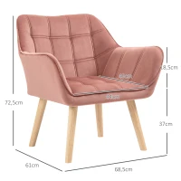 HOMCOM Poltrona Moderna Poltrona de Leitura Estofada em Veludo com Assento Amplo Pés em Madeira  67x61,5x71 cm Rosa(m-3)